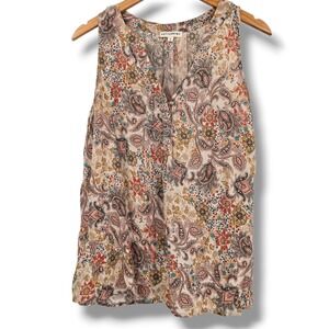 Artisan NY Womens Large Paisley Floral V-Neck Sleeveless Rayon Blouse Multicolor